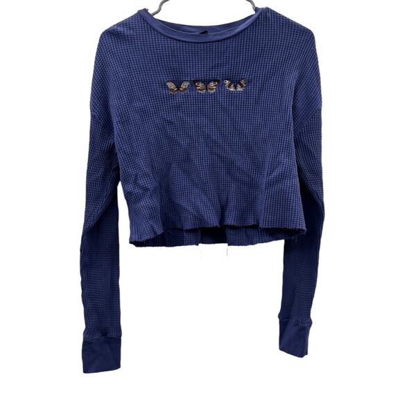 Forever 21 Purple Butterfly Waffle Knit‎ Butterfly Graphic Cropped Tee Sz S - Picture 3 of 9